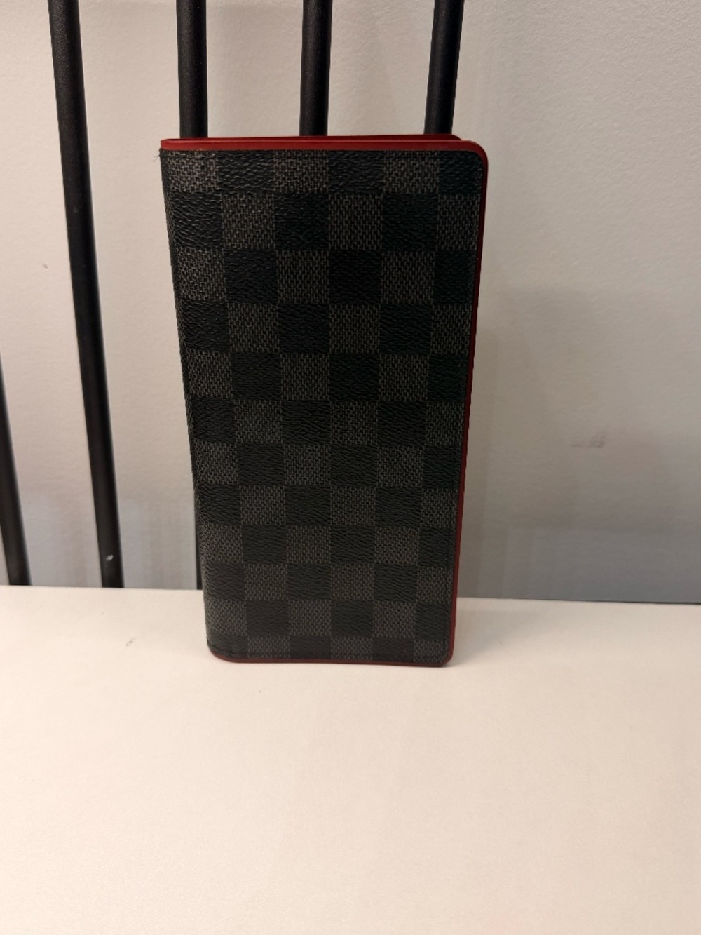 Louis Vuitton Damier Graphite Brazza Wallet Red Leather Long Wallet